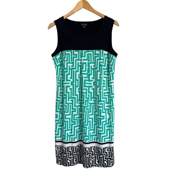 ENFOCUS Dress size 10 NAVY TEAL Tank Sleeveless Stretch Knee Length Geometric - Picture 2 of 5
